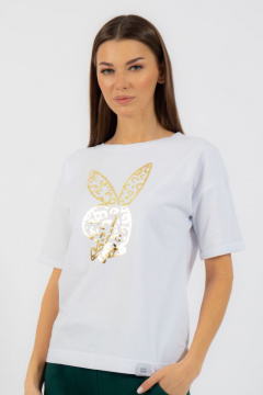 Круглогодичная белая футболка из хлопка с принтом Kivviwear 4026.93 - фото 1