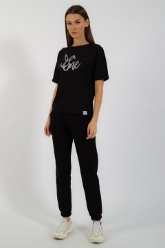 Круглогодичная черная футболка из хлопка с принтом Kivviwear 4026.98 - фото 4