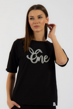 Круглогодичная черная футболка из хлопка с принтом Kivviwear 4026.98 - фото 2