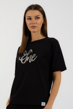 Круглогодичная черная футболка из хлопка с принтом Kivviwear 4026.98 - фото 1