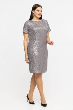 Платье прямого кроя с пайетками и кружевной отделкой Avila 0882 бежевый - фото 5