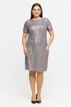 Платье прямого кроя с пайетками и кружевной отделкой Avila 0882 бежевый - фото 1