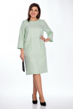 Демисезонное платье из текстиля с принтом и карманами Michel chic 2114 зеленый - фото 1