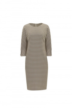 Бежевое трикотажное платье с отрезным поясом Elema 5К-10419-1-170 принт_бежевый - фото 1