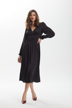 платье приталенное с сборкой и рюшей из искусственного шёлка DAVA 138 черный - фото 2