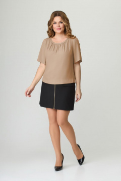 Бежевый блуз из вискозы и текстиля длиной 55 см DaLi 3480 капучино - фото 4