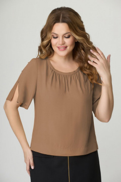 Бежевый блуз из вискозы и текстиля длиной 55 см DaLi 3480 беж - фото 2