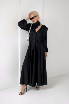 Макси платье с глубоким V-вырезом из атласа и сборками HELEN BIRCH Pl003a - фото 3