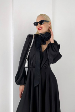 Макси платье с глубоким V-вырезом из атласа и сборками HELEN BIRCH Pl003a - фото 5