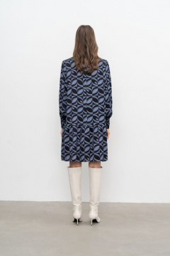 Демисезонное платье из вискозы и текстиля на каждый день Elema 5К-12267-1-170 сине-чёрный_принт - фото 4