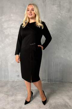 Платье приталенное из вискозы и трикотажа с асимметричным вырезом Панда 22180z графит - фото 1