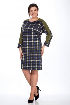 Платье с вставками из отделочного материала и карманами Lady Style Classic 1007 синий_с_зеленым - фото 2