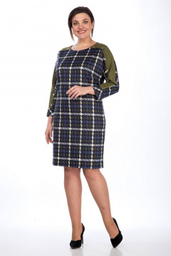 Платье с вставками из отделочного материала и карманами Lady Style Classic 1007 синий_с_зеленым - фото 1