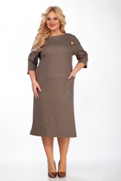 Демисезонное платье из трикотажа с разрезами и карманами Michel chic 2118 коричневый - фото 1