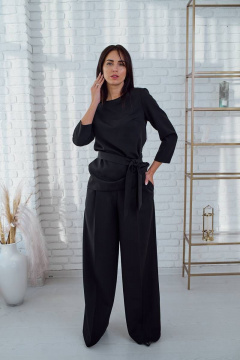 Жакет-блузка из текстиля с поясом, демисезон, черный Gold Style 2508 - фото 2