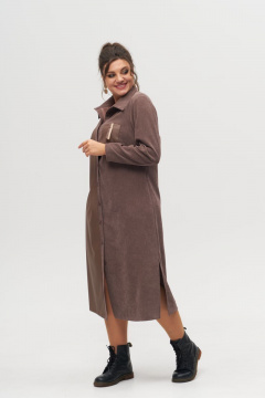 Платье-рубашка из текстиля, длина миди, с поясом и карманами Anelli 1247 бежевый - фото 3