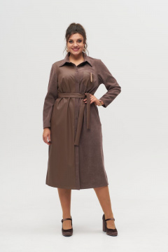 Платье-рубашка из текстиля, длина миди, с поясом и карманами Anelli 1247 бежевый - фото 1