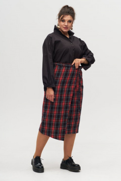 Юбка на запах с асимметричным краем ниже колена Anelli 1310 красная_клетка - фото 1