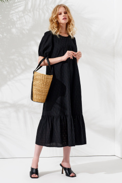 Платье из хлопка летнее короткое с пышными рукавами Панда 104780w черный - фото 1