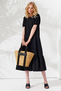 Платье из хлопка летнее короткое с пышными рукавами Панда 104780w черный - фото 2