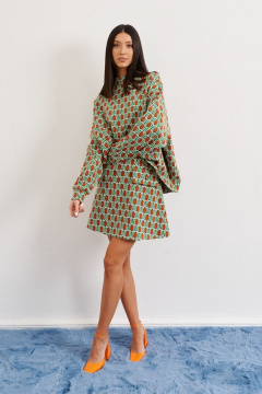 Зеленая полуприлегающая юбка из трикотажа с принтом ANNETE A307 - фото 4