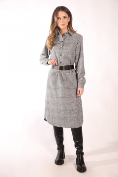 Демисезонное платье-рубашка в клетку с поясом из текстиля LM KB1281 - фото 3