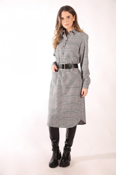 Демисезонное платье-рубашка в клетку с поясом из текстиля LM KB1281 - фото 2