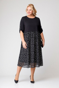 Платье из трикотажа и шифона с декоративным напуском и рукавом ¾ Swallow 639 - фото 3