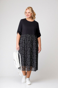 Платье из трикотажа и шифона с декоративным напуском и рукавом ¾ Swallow 639 - фото 2