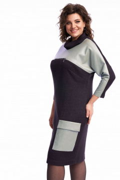 Платье демисезонное женское трикотаж из экокожи с кокеткой Almirastyle 232 серебро - фото 1