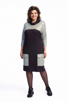 Платье демисезонное женское трикотаж из экокожи с кокеткой Almirastyle 232 серебро - фото 3