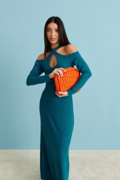 Платье с открытыми плечами из рельефного трикотажа ANNETE A3316 - фото 3