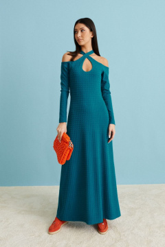 Платье с открытыми плечами из рельефного трикотажа ANNETE A3316 - фото 2