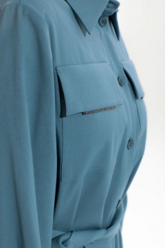 Блуза приталенная с втачным воротником и поясом Golden Valley 26513 голубой - фото 5