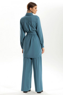 Блуза приталенная с втачным воротником и поясом Golden Valley 26513 голубой - фото 3