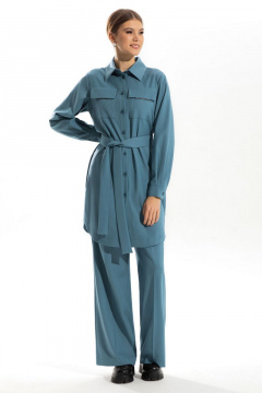 Блуза приталенная с втачным воротником и поясом Golden Valley 26513 голубой - фото 2