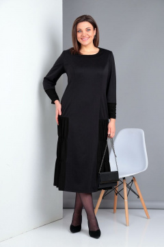 Круглогодичное платье из трикотажа с рельефами и карманами Ивелта плюс 1811 черный - фото 2
