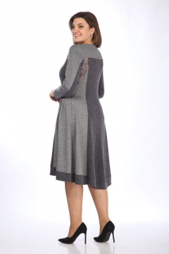Платье из трикотажа с гипюром и рельефами Lady Style Classic 1746 серый_с_розовым - фото 4
