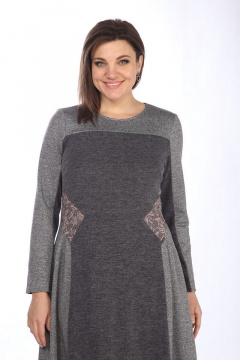 Платье из трикотажа с гипюром и рельефами Lady Style Classic 1746 серый_с_розовым - фото 2