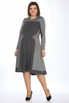 Платье из трикотажа с гипюром и рельефами Lady Style Classic 1746 серый_с_розовым - фото 1