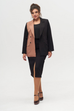 Демисезонный жакет двубортный с талиевыми вытачками и карманами Anelli 1315 черный - фото 4