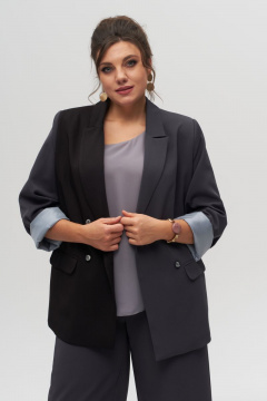 Деловой жакет двубортный с лацканами и втачными рукавами Anelli 1315 графит - фото 4