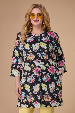 Жакет женский полуприлегающий из текстиля и хлопка Svetlana-Style 1556 черный+цветы - фото 1