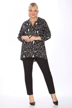 Демисезонная блузка из текстиля с V-образным вырезом и рукавами на пуговицах Matini 4.1563 черный - фото 2