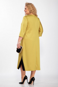 Демисезонное платье из текстиля с принтом и разрезами Michel chic 2073 горчица - фото 5