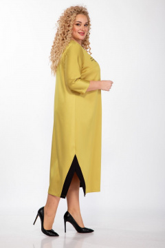 Демисезонное платье из текстиля с принтом и разрезами Michel chic 2073 горчица - фото 4