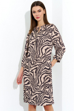 Платье бежевое с карманами и рукавами с резинкой DILIA 0704 мультидизайн - фото 2