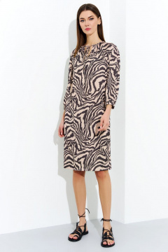 Платье бежевое с карманами и рукавами с резинкой DILIA 0704 мультидизайн - фото 1