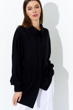Блуза из легкой ткани с бантовой складкой и цепочкой DILIA 0708 черный - фото 3
