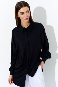 Блуза из легкой ткани с бантовой складкой и цепочкой DILIA 0708 черный - фото 1